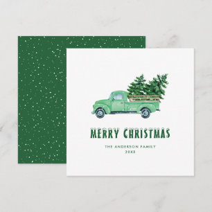 Vattenfärgsfärgkort Lastbil God jul Grönt Julkort