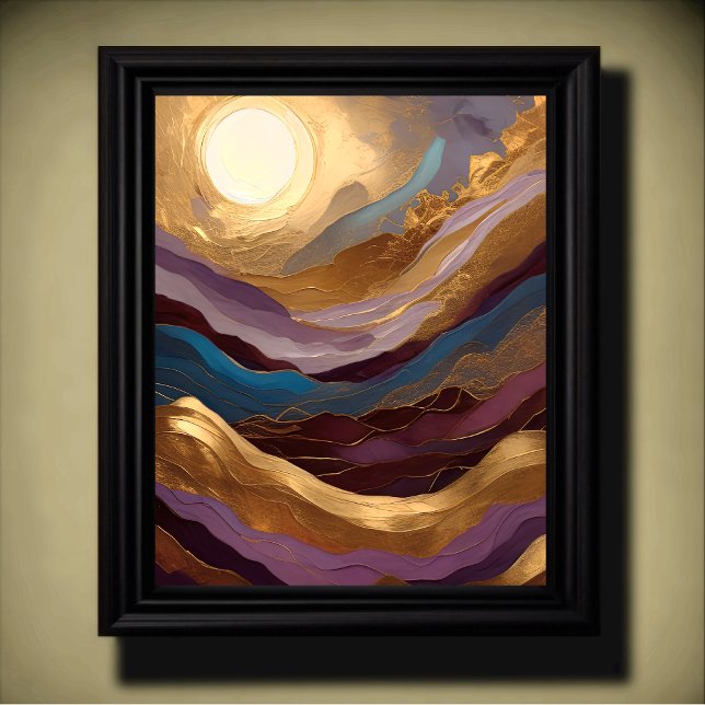 Vattenfärgsfärgning Abstrakt Måla Guld Lila Blue Poster (Skapare uppladdad)