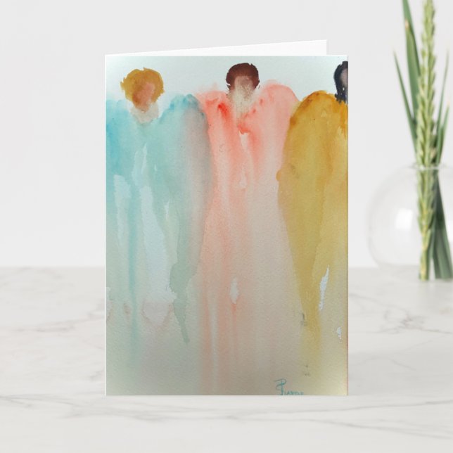 Vattenfärgsfärgning av 3 Änglar, Figurer eller Kvi Kort (Framsida)