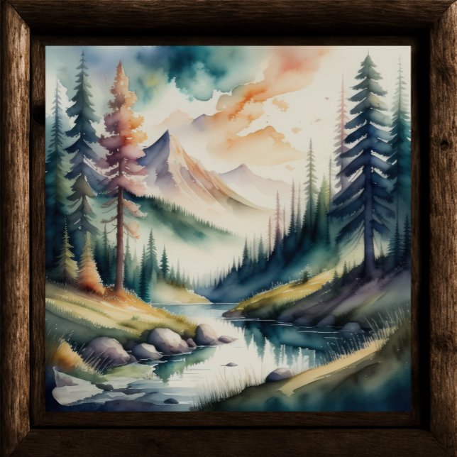 Vattenfärgsfärgning av bergslandskap poster (Skapare uppladdad)