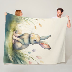Vattenfärgsfärgning av Bunny Rabbit Fleecefilt