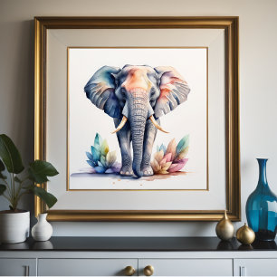 Vattenfärgsfärgning av elefant 1:1 poster