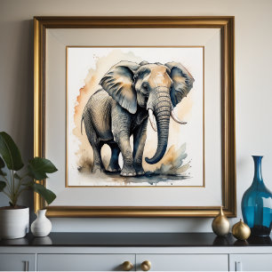 Vattenfärgsfärgning av elefant 1:1 poster