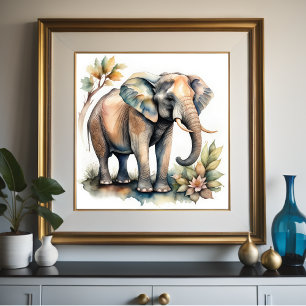 Vattenfärgsfärgning av elefant 1:1 poster