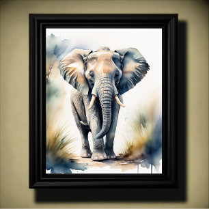 Vattenfärgsfärgning av en elefant 5:4 poster