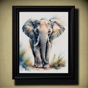 Vattenfärgsfärgning av en elefant 5:4 poster