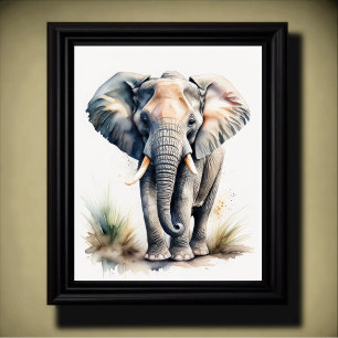 Vattenfärgsfärgning av en elefant 5:4 poster