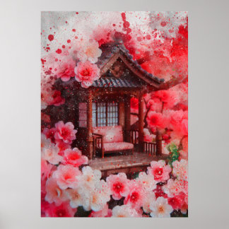 Vattenfärgsfärgning av japansk körsbärsfärgsfärg f poster