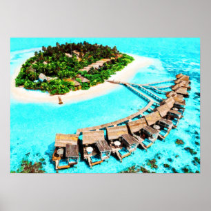 Vattenfärgsfärgning av Maldiverna Honeymoon Resort Poster