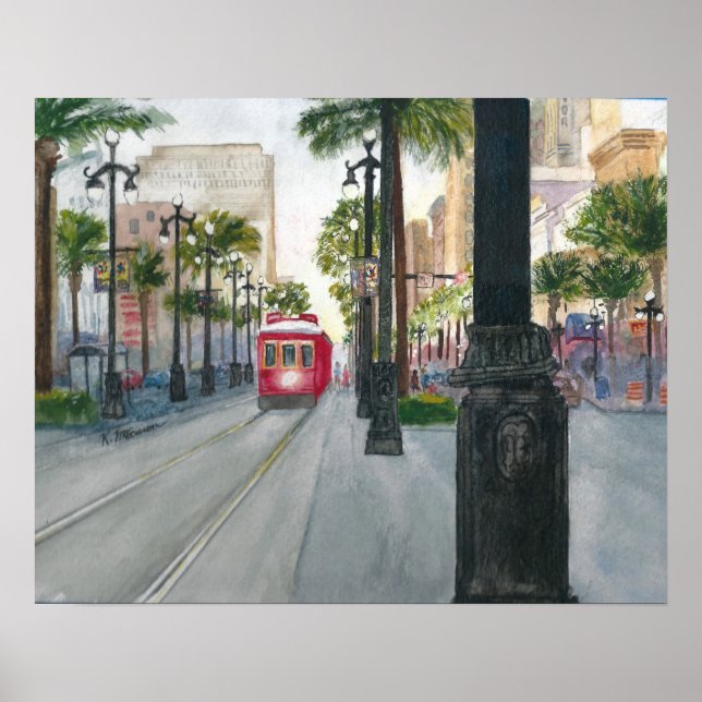 Vattenfärgsfärgning av Trolley i New Orleans Poster (Framsidan)