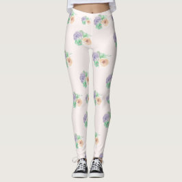 Vattenfärgsfärgning Blommigt Rosa Lila Leggings