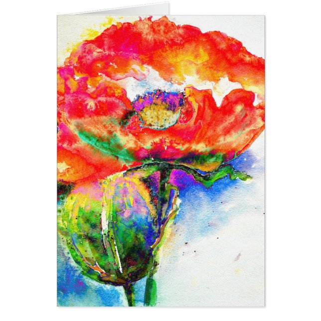 Vattenfärgsfärgning för elegantens röda blommigt hälsningskort (Framsidan)