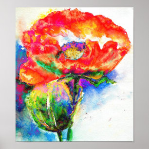 Vattenfärgsfärgning för elegantens röda blommigt poster