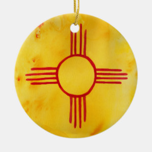 Vattenfärgsfärgning i New mexico Statlig flagga Julgransprydnad Keramik