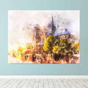 Vattenfärgsfärgning Ingen tre Dame Cathedral Sunri Canvastryck