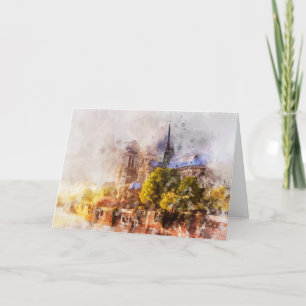 Vattenfärgsfärgning Ingen tre Dame Cathedral Sunri Tack Kort