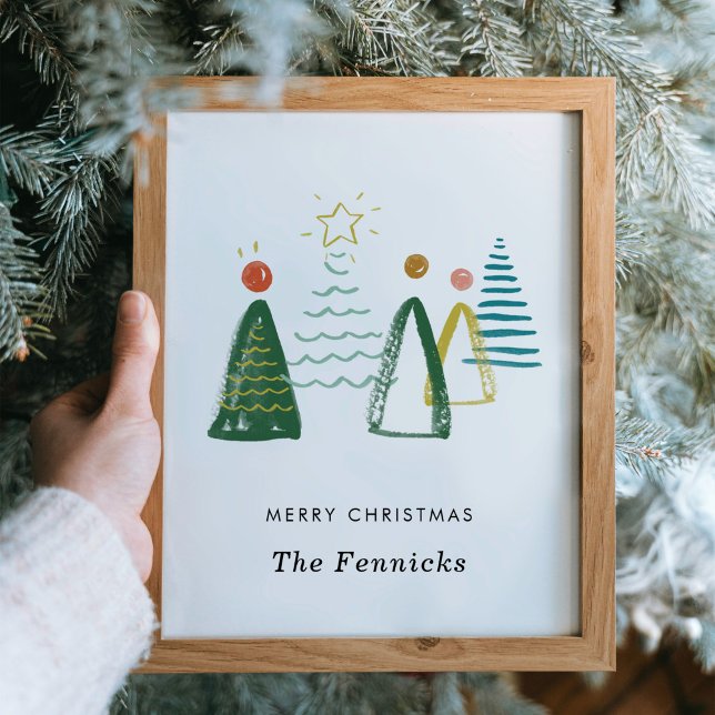 Vattenfärgsfärgning Julgranar Personlig Wall Art Poster (Watercolor Christmas trees personalized festive art print poster.)