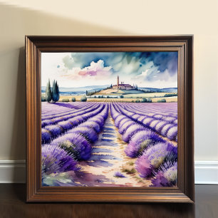 Vattenfärgsfärgning Lavender Fält Liggande Poster
