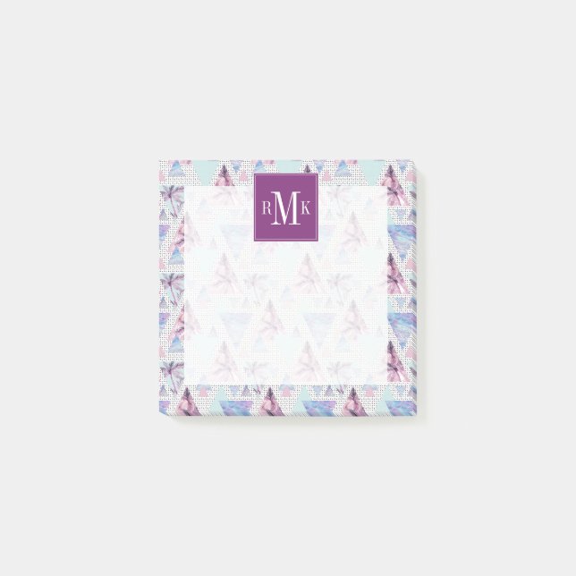 Vattenfärgsfärgning Rosa och blå Handflatan Träd M Post-it Block (Framsida)