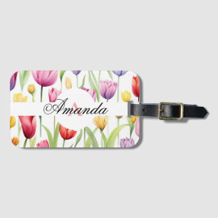 Vattenfärgsfärgning Rosa och vitt Monogram Tulip M Bagagebricka