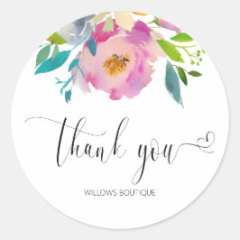 Vattenfärgsfärgning Rosa Tack Calligraphy Runt Klistermärke