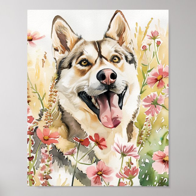 Vattenfärgsfärgning Siberian husky Hund Wall Art P Poster (Framsidan)