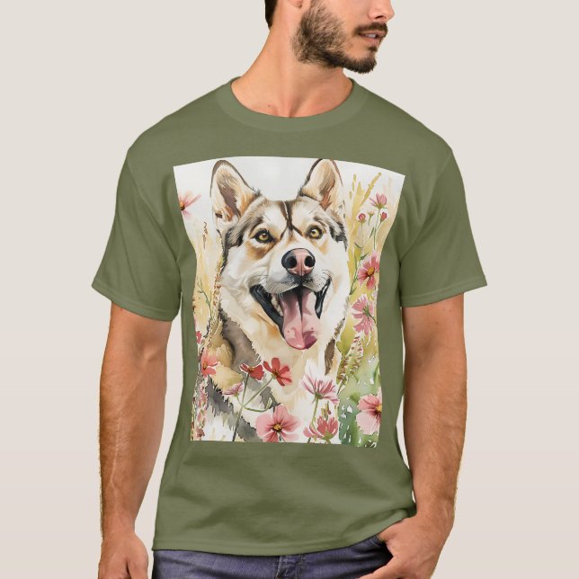Vattenfärgsfärgning Siberian husky Hund Wall Art P T Shirt (Framsida)