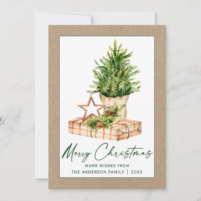 Vattenfärgsfärgning Träd Calligraphy Bläck minimal Julkort (Framsida)