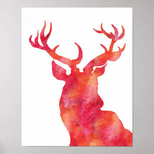Vattenfärgsfärgschristmas-hjort Poster