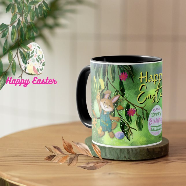 Vattenfärgsfärgsfärgens Påskhare Chicken-Anpassnin Mugg (Watercolor Easter Bunny Chicken Custom Mug)