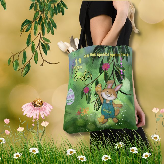 Vattenfärgsfärgsfärgens Påskhare Chicken-Anpassnin Tygkasse (Watercolor Easter Bunny Chicken Custom Tote Bag )