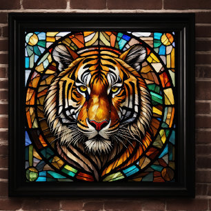 Vattenfärgsfärgstenig glasruta Stil Tiger Poster