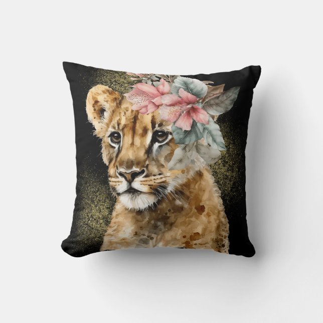 Vattenfärgsfärgstiger, Blommigt Art Kudde (Framsida)