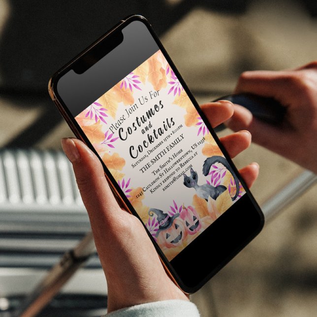 Vattenfärgsfärgstumpar och Cocktail Halloween fest Inbjudningar (Skapare uppladdad)