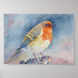 VattenfärgsfärgtoningsRobin-fågel Poster