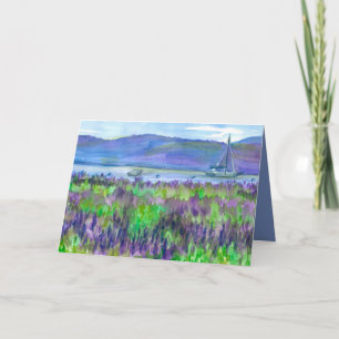Vattenfärgsfartyg Lupines Grattis på födelsedagen Kort