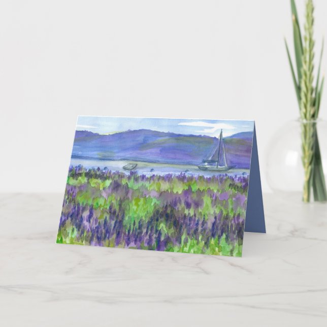 Vattenfärgsfartyg Lupines Grattis på födelsedagen Kort (Framsida)