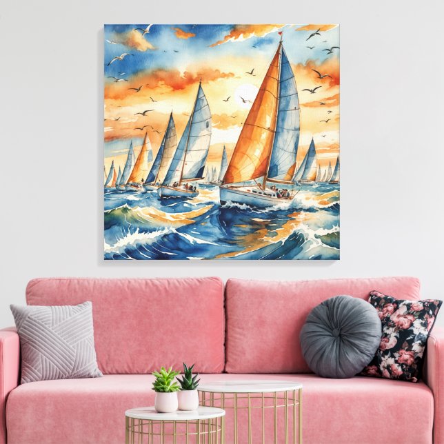 Vattenfärgsfartyg Regatta Canvastryck (Insitu (Vardagsrum))