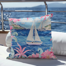 Vattenfärgsfartyg Rosa Tropical Sailboat Coastal O Kudde