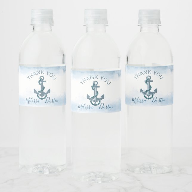 Vattenfärgsfasankarpunkt Nautical Wedor Favor Vattenflaskor Etikett (Flaskor)