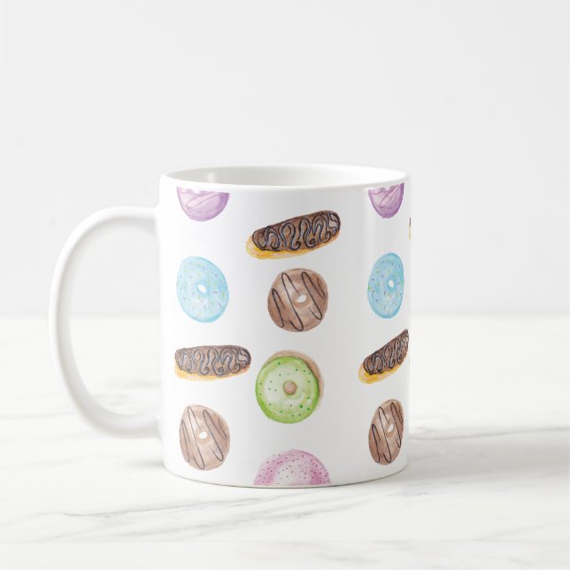 Vattenfärgsfaser Donuts Roligt Vixiscal Sweet Kaffemugg (Vänster)