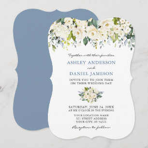 Vattenfärgsfästen Dusty Blue Bröllop Blommigt Brac Inbjudningar