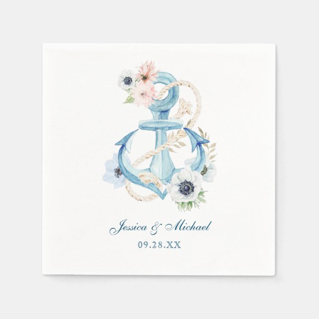 Vattenfärgsfästpunkt Flower Calligraphy Bröllop Pappersservett (Framsidan)