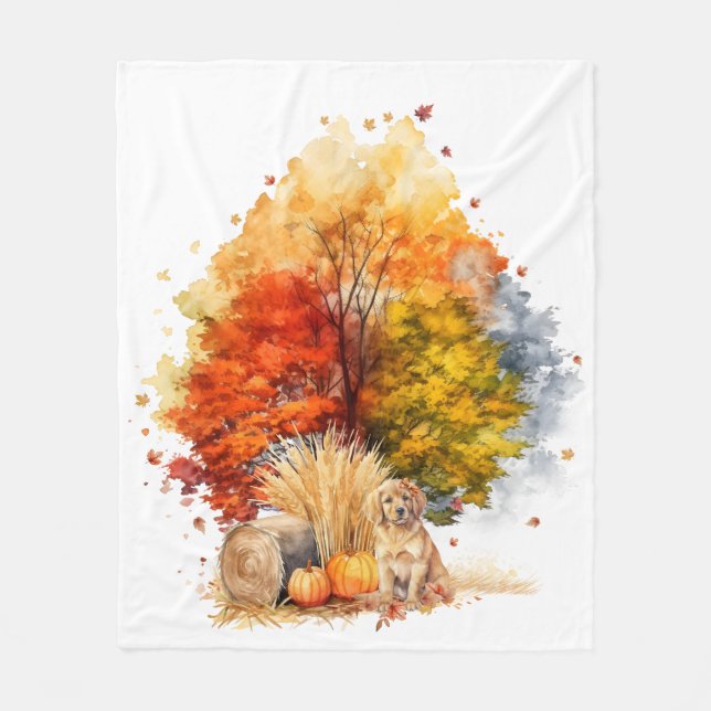 Vattenfärgsfeber Hund design-Golden Retriever Fleecefilt (Framsidan)