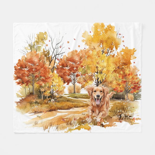 Vattenfärgsfeber Hund design-Golden Retriever Fleecefilt (Framsidan (Horisontell))