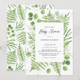 VattenfärgsFerns och Eucalyptus Ram Baby Shower Inbjudningar