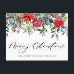 VattenfärgsFestive Blommigt Garland God jul Helg Vykort<br><div class="desc">God jul! Skicka din Julhälsningar till familj och vänner med anpassadets julkort. Den har en blommigt med vattenfärg och granater av julblommor och grönt. Anpassa genom att lägga till information. Den här blommigten är julkort en perfekt som ett visitkort och ett kort för personlig helgdag.</div>