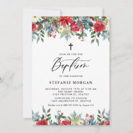 VattenfärgsFestive Blommigt Garland Winter Baptism Inbjudningar