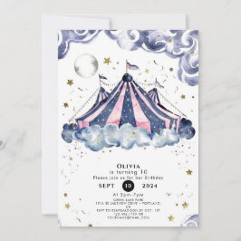 Vattenfärgsfestlig cirkus-födelsedag inbjudningar