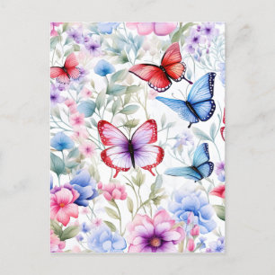 Vattenfärgsfilter Blommigt Butterfly Mönster Helg Vykort